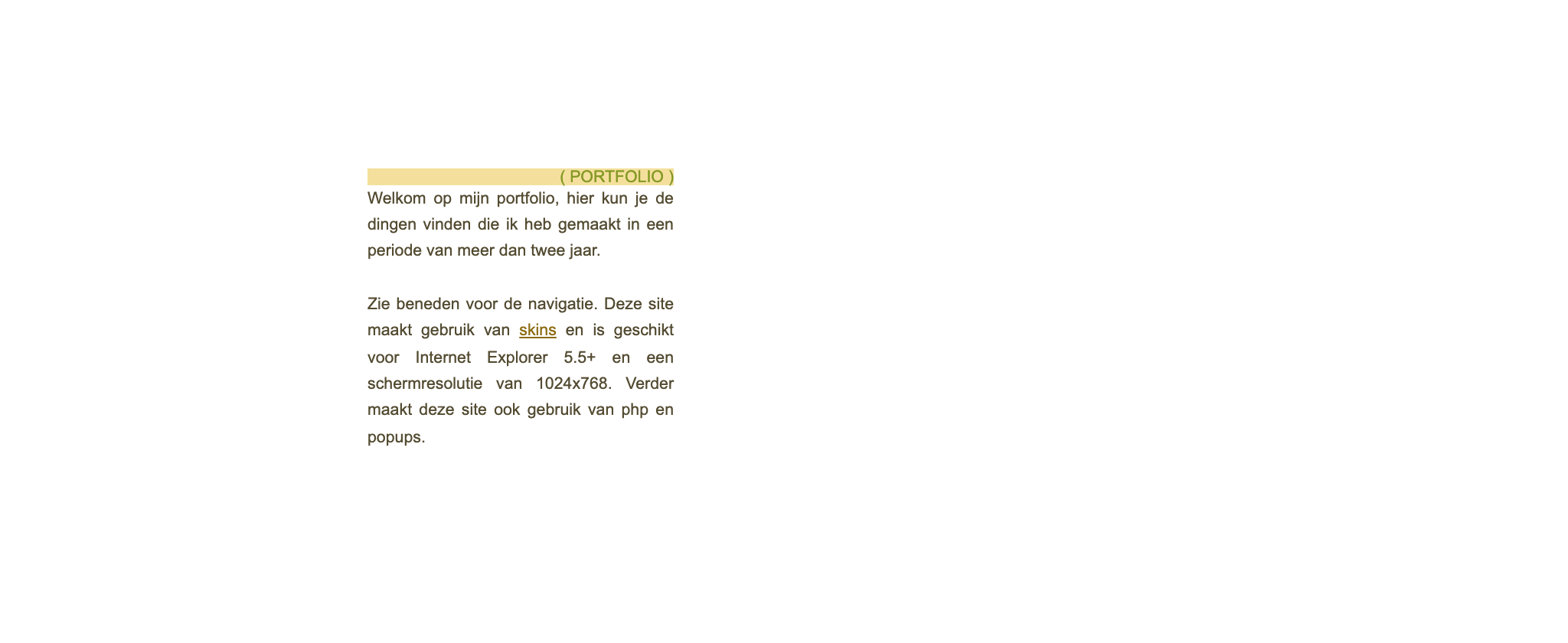 A white page with one small box of Arial text under a pale yellow PORTFOLIO bar