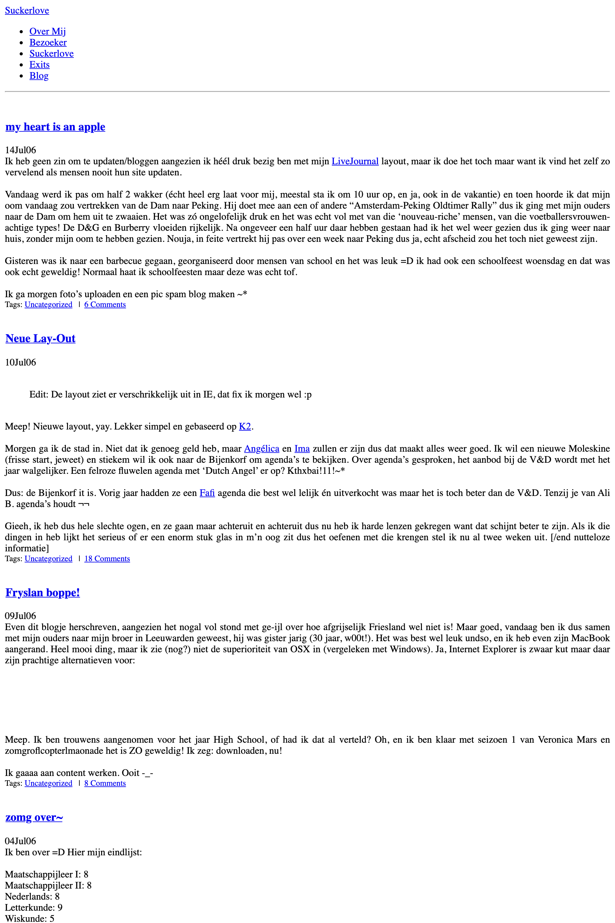 An unstyled WordPress page in Times New Roman with blue links, Dutch blog posts and a sidebar listing recently played Boards of Canada tracks