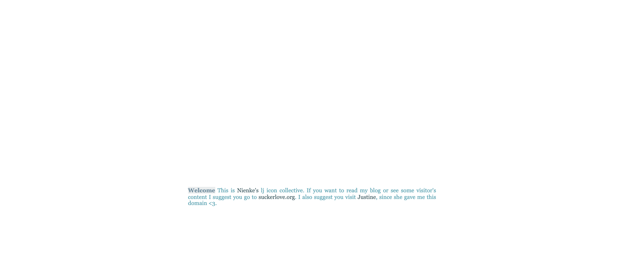 A white page with one short welcome paragraph in teal Georgia